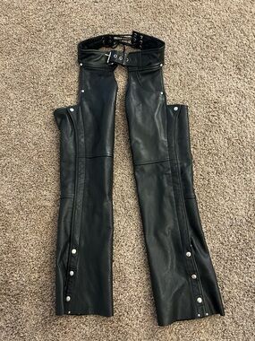 Black Leather Motorcycle Chaps with Belt size small